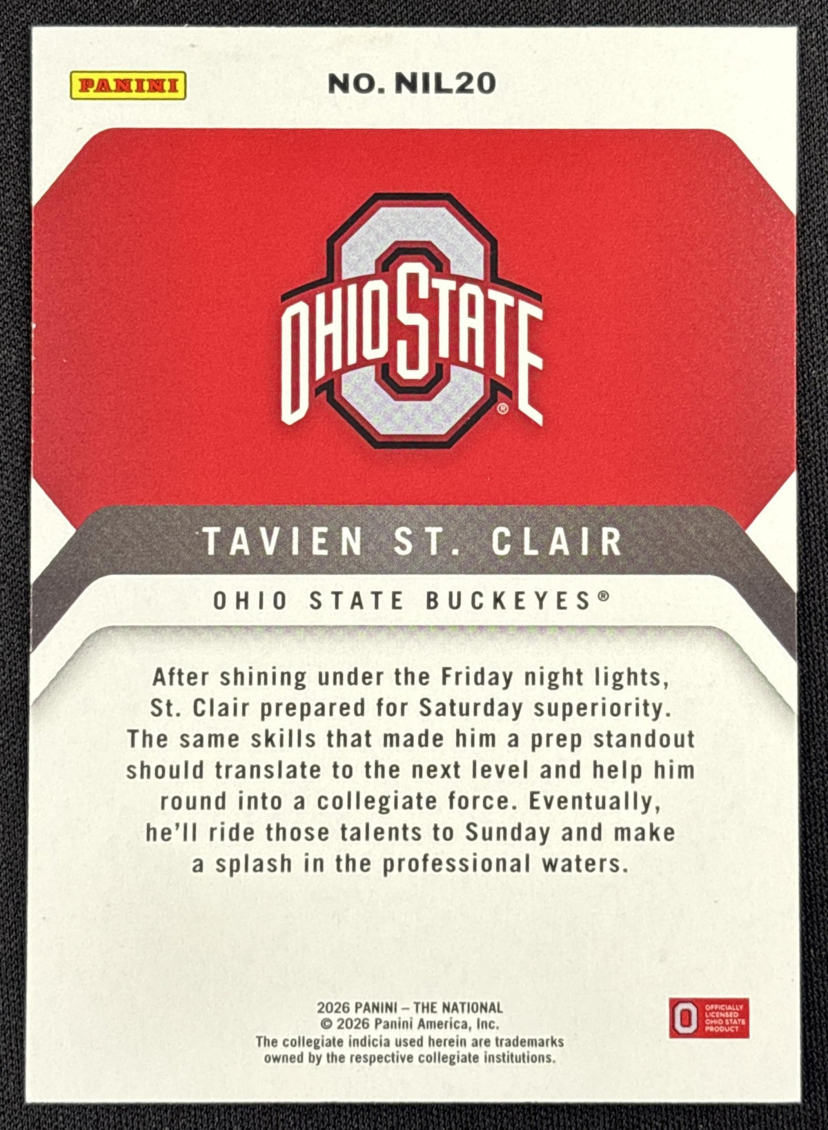 Tavien St. Claire 2026 Panini NSCC Silver Pack /399