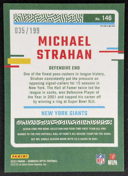 Michael Strahan 2023 Panini Donruss Optic Blue Prizm /199 Giants