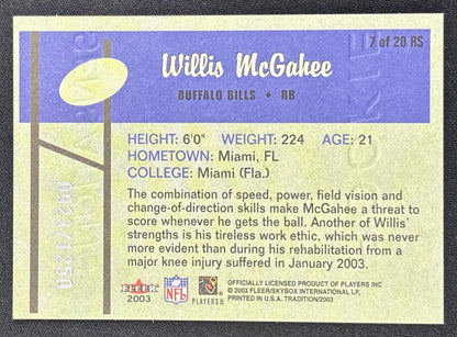Willis McGahee 2003 Fleer Tradition Rookie Sensations /1250 Bills