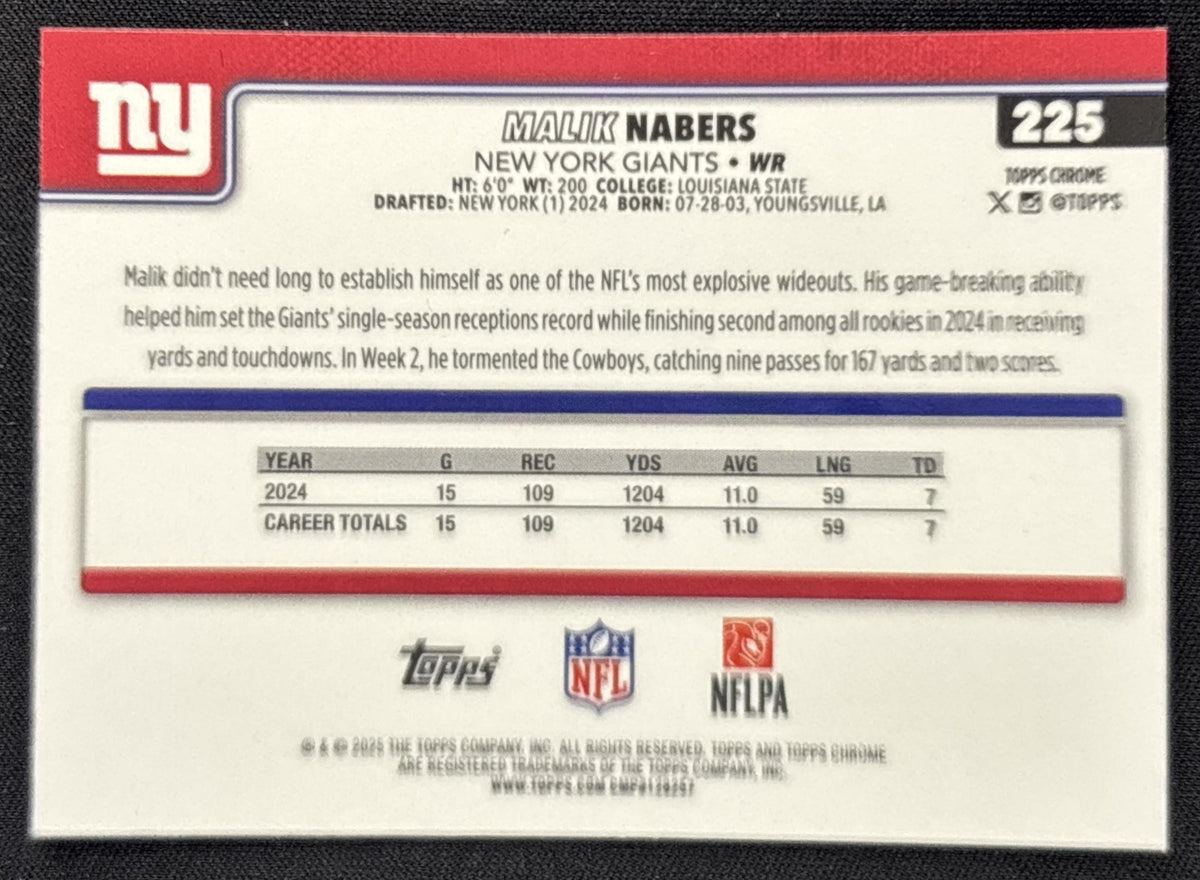 Malik Nabers 2025 Topps Chrome RayWave Refractor Giants