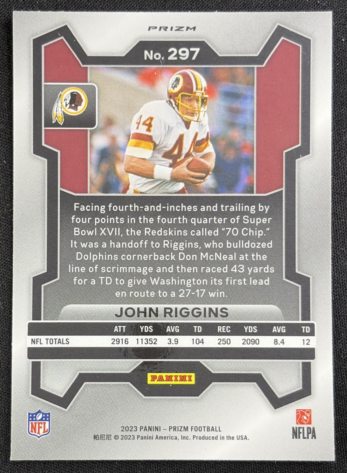 John Riggins 2023 Panini Prizm Orange Ice Redskins Sports Trading Card