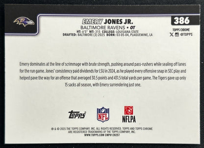 Emery Jones Jr. 2025 Topps Chrome Rookie Ravens Sports Trading Cards