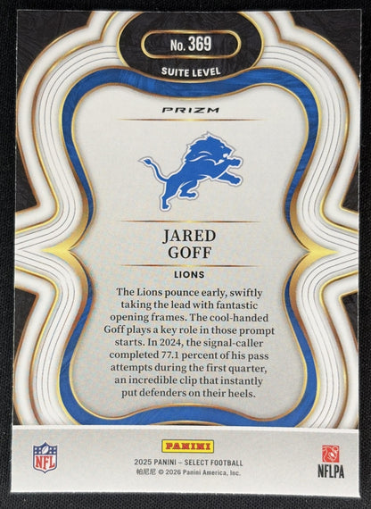 Jared Goff 2025 Panini Select Suite Level Silver Prizm Lions Sports Trading Cards