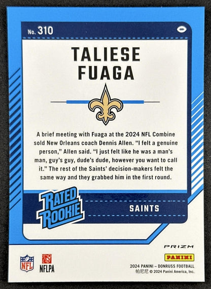 Taliese Fuaga 2024 Panini Donruss Optic Rated Rookie Pink Preview Saints Sports Trading Cards