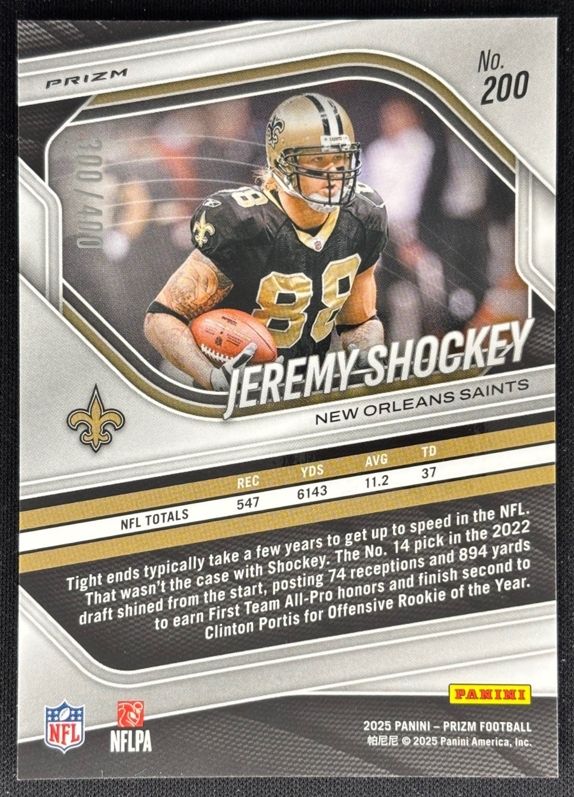 Jeremy Shockey 2025 Prizm Pandora /400 Saints Sports Trading Cards