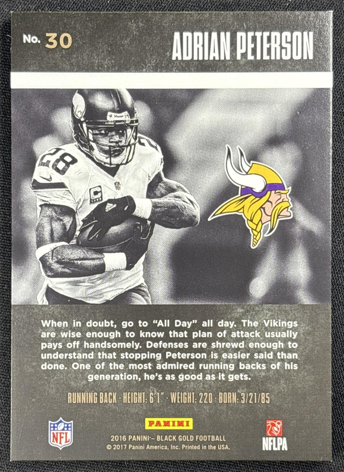 Adrian Peterson 2016 Panini Black Gold White /100 Vikings