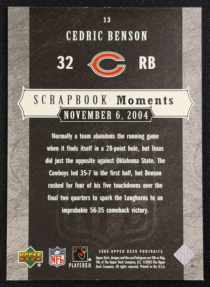 Cedric Benson 2005 Upper Deck Portraits Scrapbook Moments /425 Bears - back