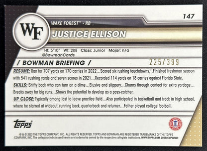 Justice Ellison 2023 Bowman University Chrome Purple Mini Diamond Refractor /399 back