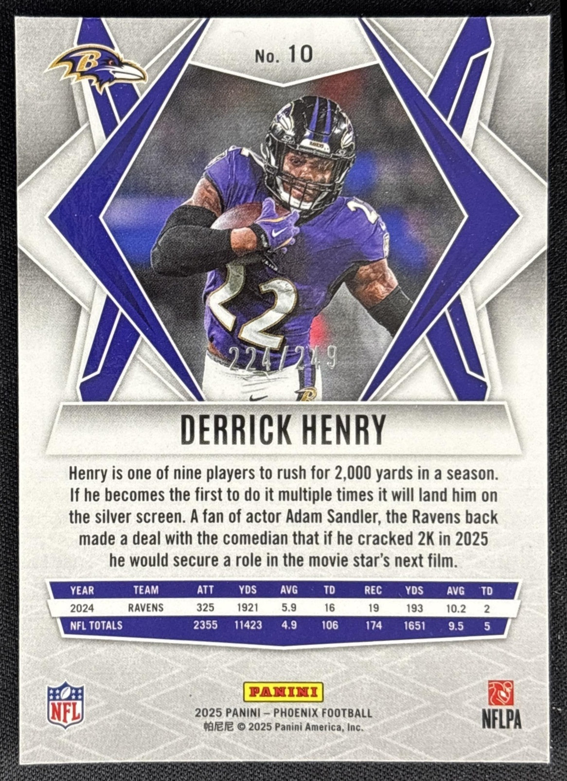 Derrick Henry 2025 Panini Phoenix Purple Winter Prizm /249 Ravens