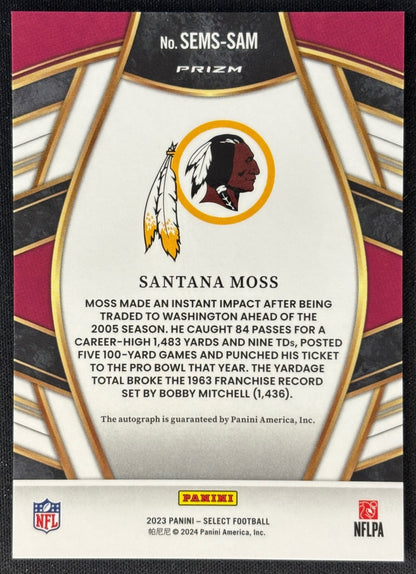 Santana Moss 2023 Select Signatures Prizm Redskins sports trading card