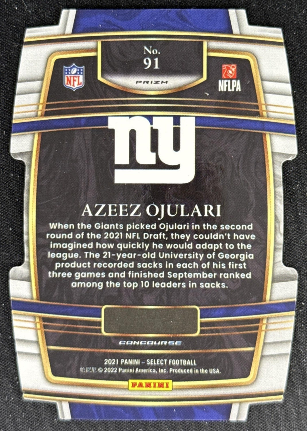 Azeez Ojolari 2021 Panini Select Yellow Green Die-Cut Giants Sports Trading Card