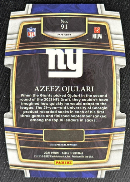 Azeez Ojolari 2021 Panini Select Yellow Green Die-Cut Giants Sports Trading Card
