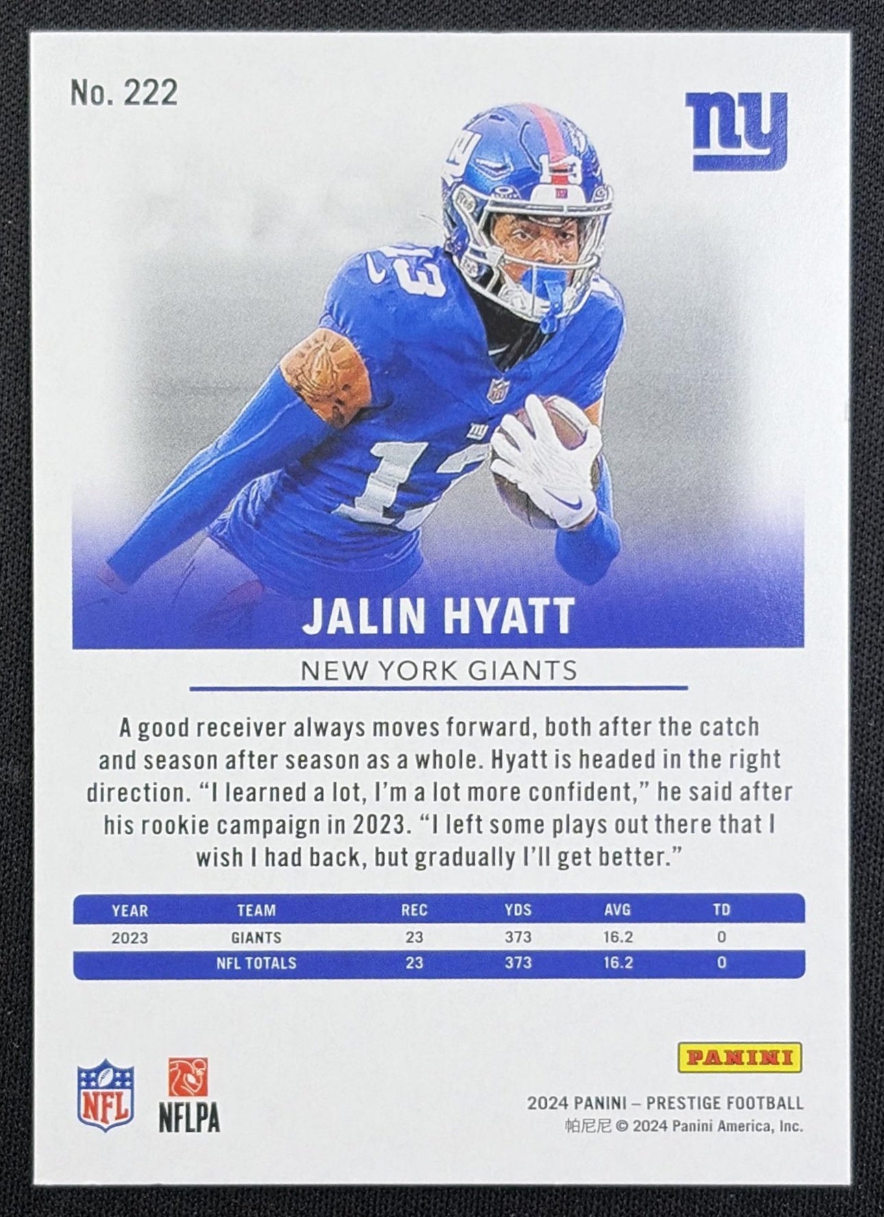 Jalin Hyatt 2024 Panini Prestige Red Premium Xtra Points /399 Giants
