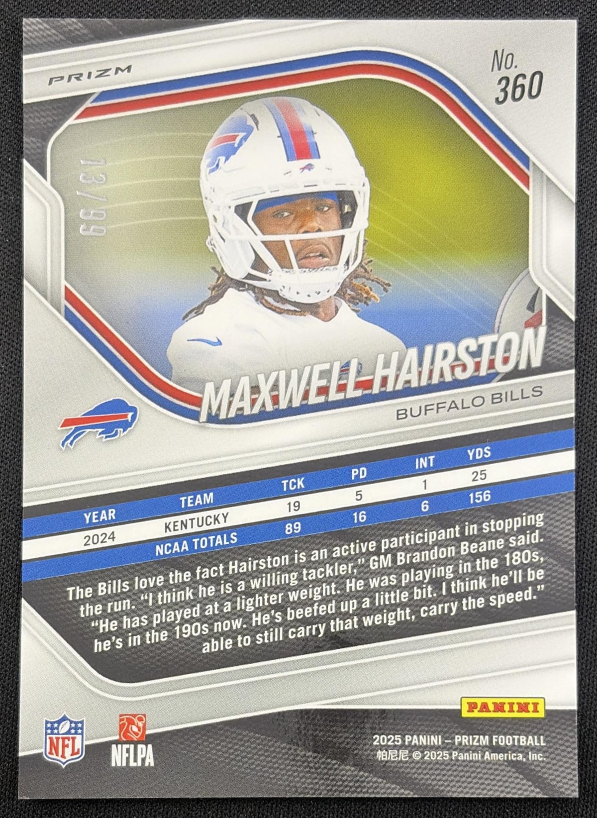 Maxwell Hairston 2025 Panini Prizm No Huddle Red /99 Bills Buffalo Bills