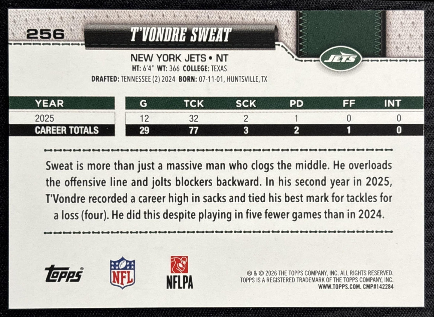 T'Vondre Sweat 2026 Topps Football Leather Foil Jets