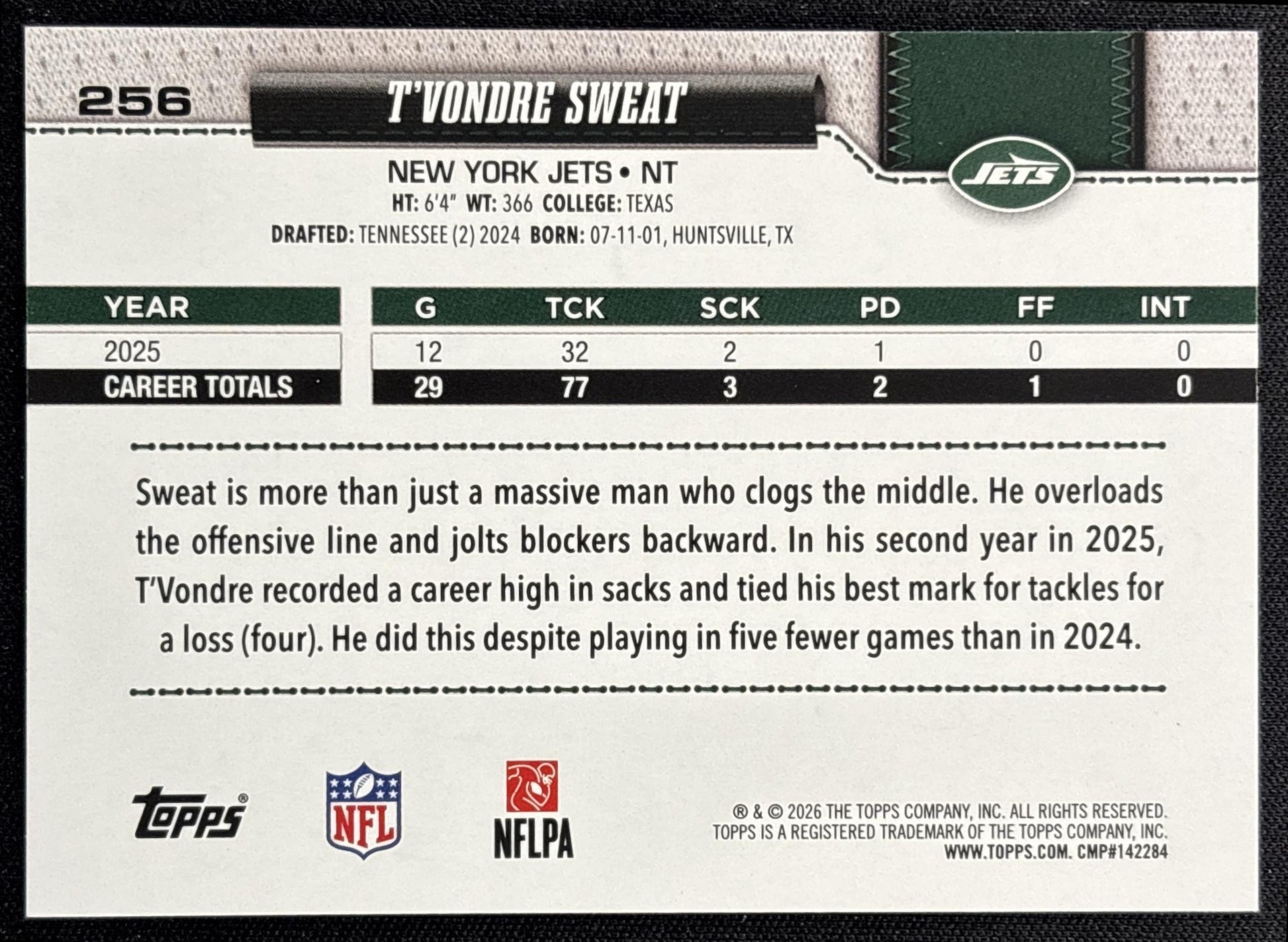 T'Vondre Sweat 2026 Topps Football Leather Foil Jets