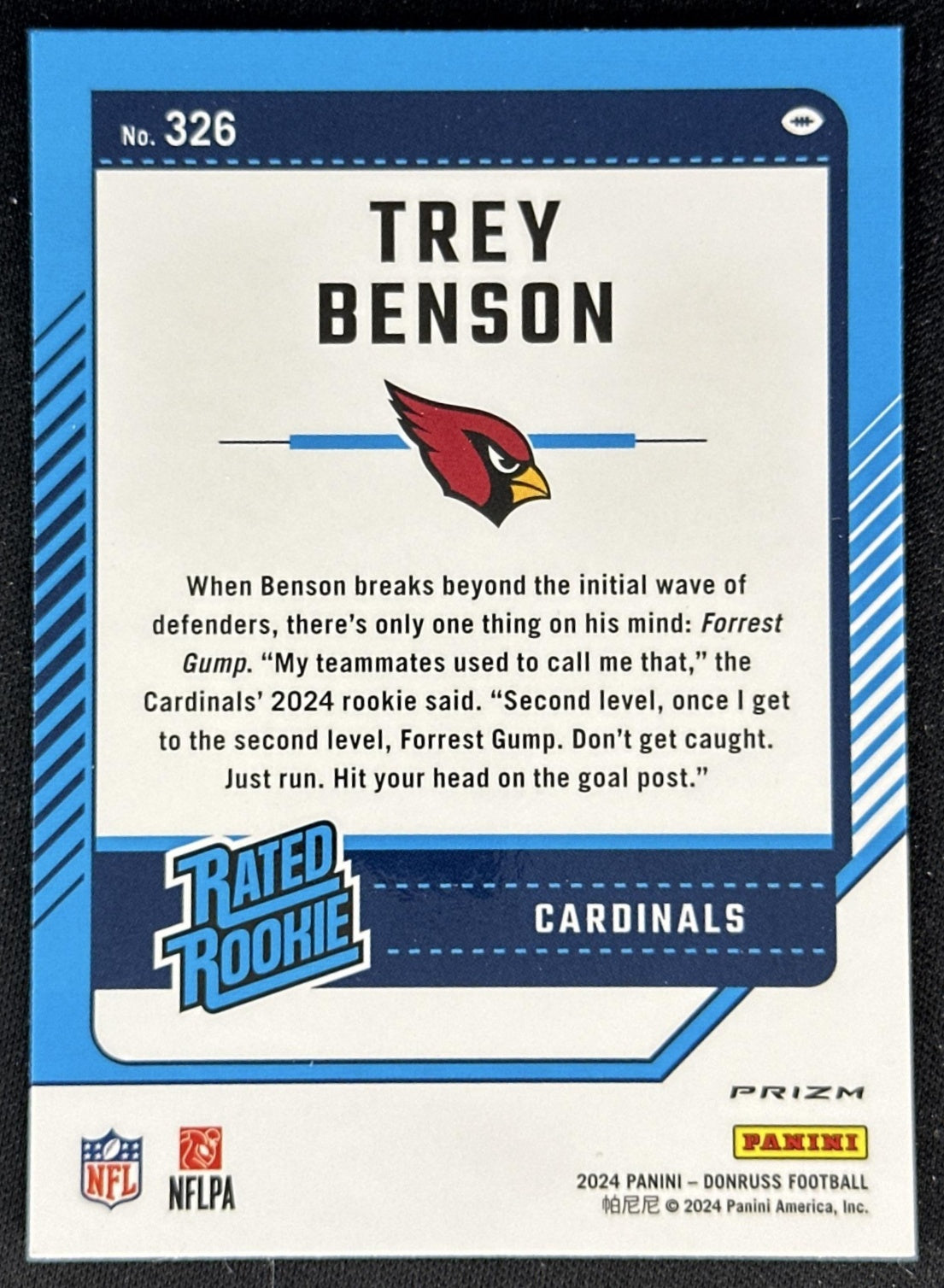 Trey Benson 2024 Donruss Optic Rated Rookie Preview Red and Green Cardinals back