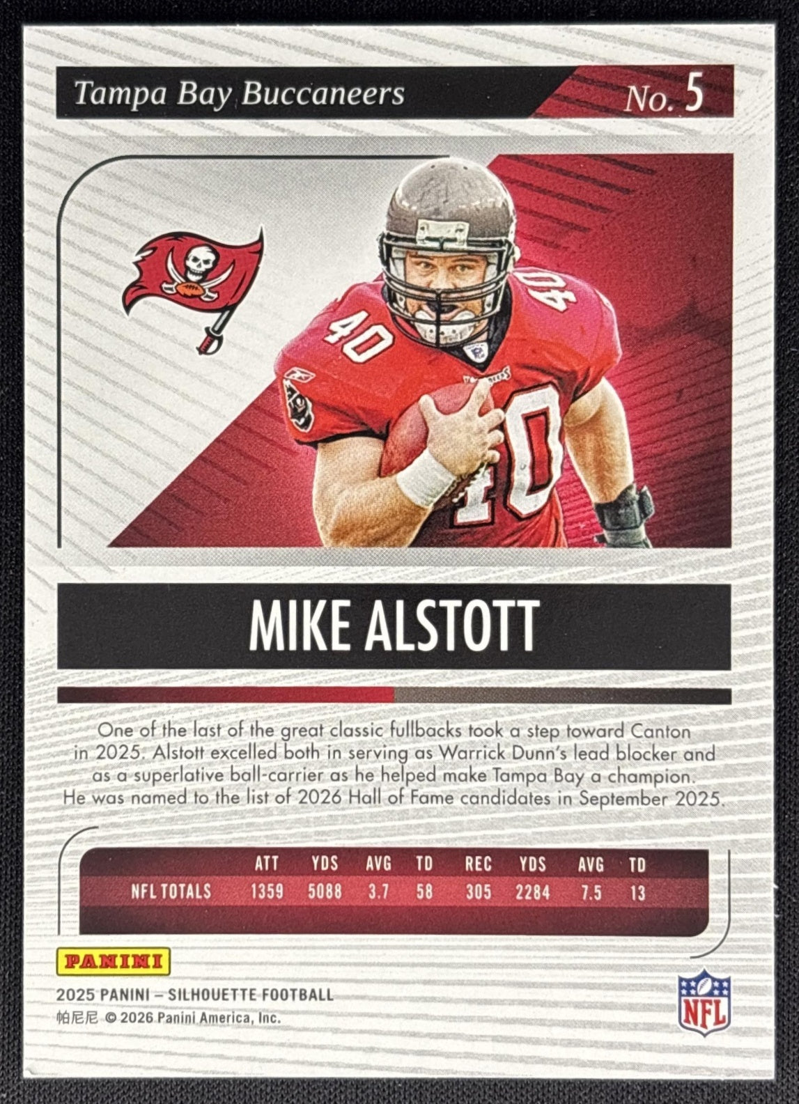 Mike Alstott 2025 Panini Silhouette Purple /125 Buccaneers back