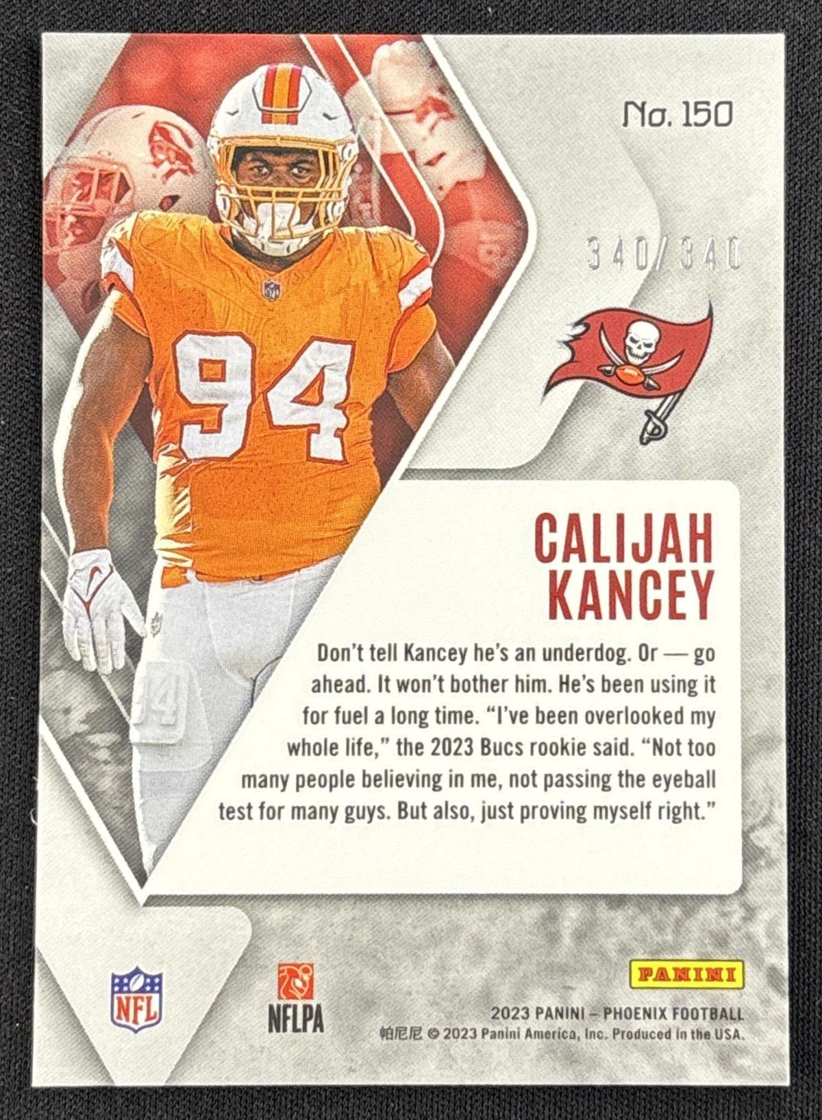 Calijah Kancey 2023 Panini Phoenix Fire Burst /340 Buccaneers
