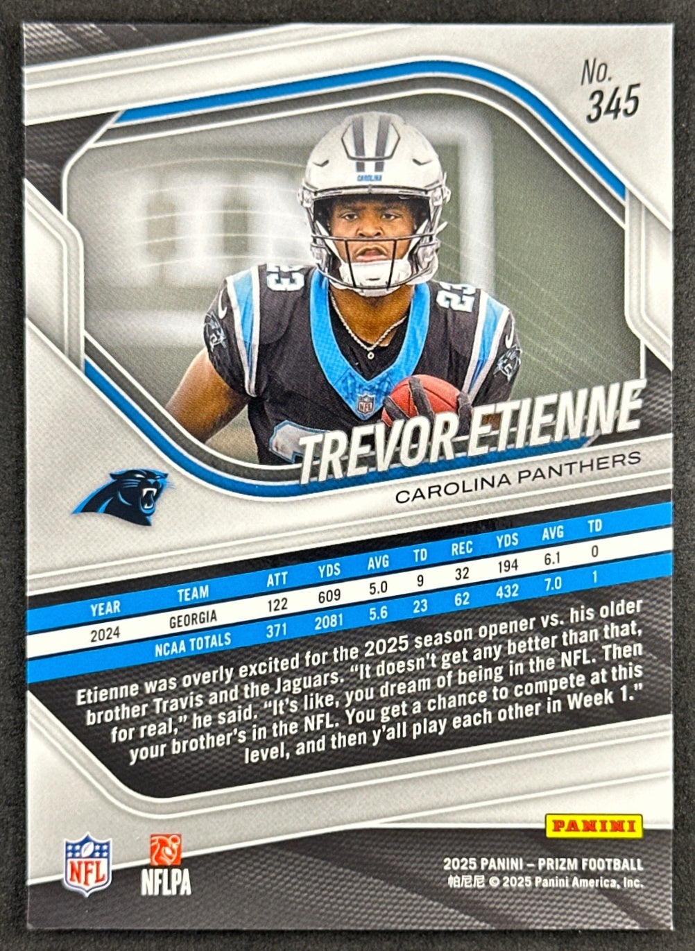Trevor Etienne 2025 Panini Prizm Panthers Sports Trading Card