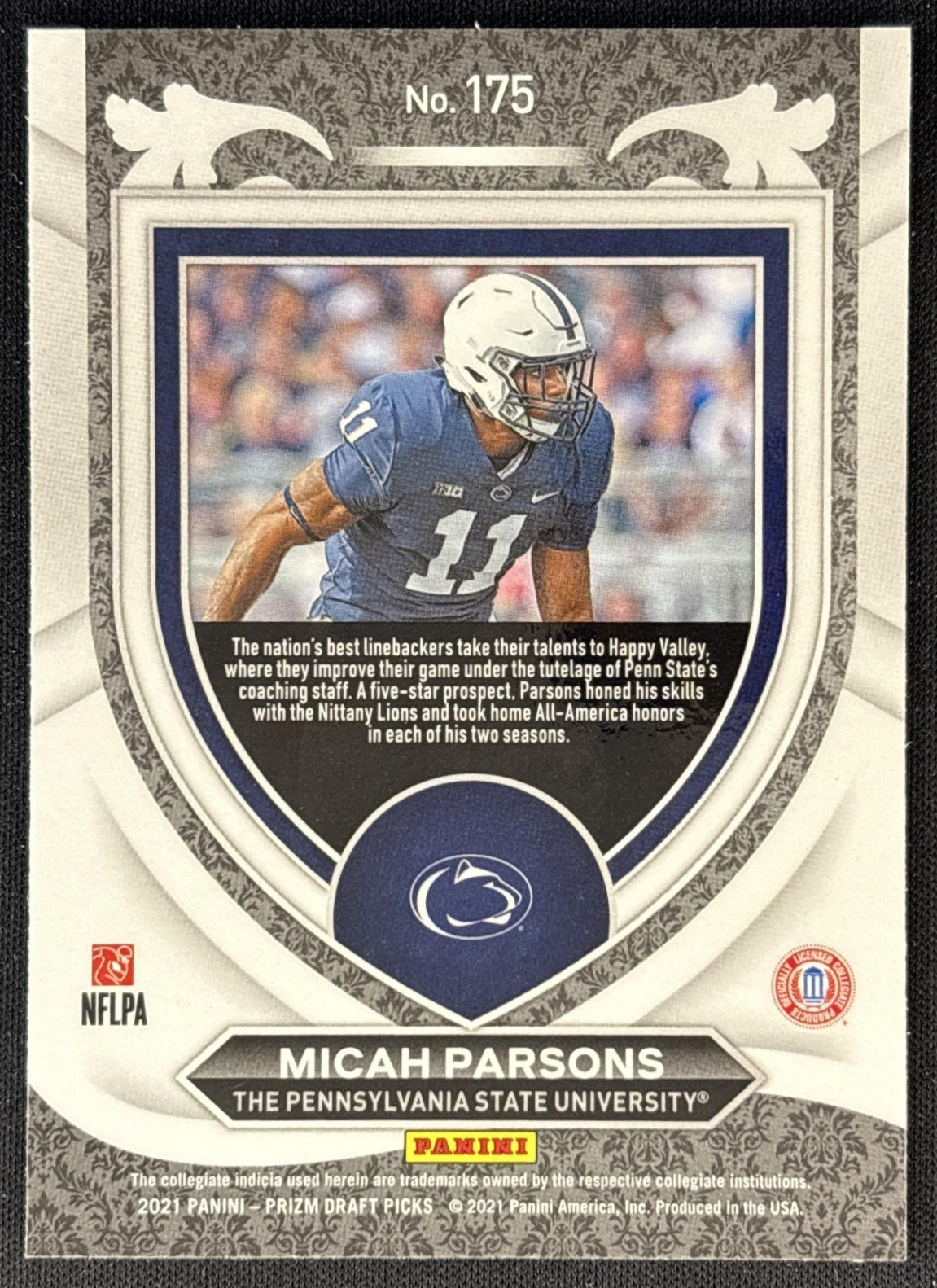 Micah Parsons 2021 Panini Prizm Draft Picks Collegiate Nittany Lions back