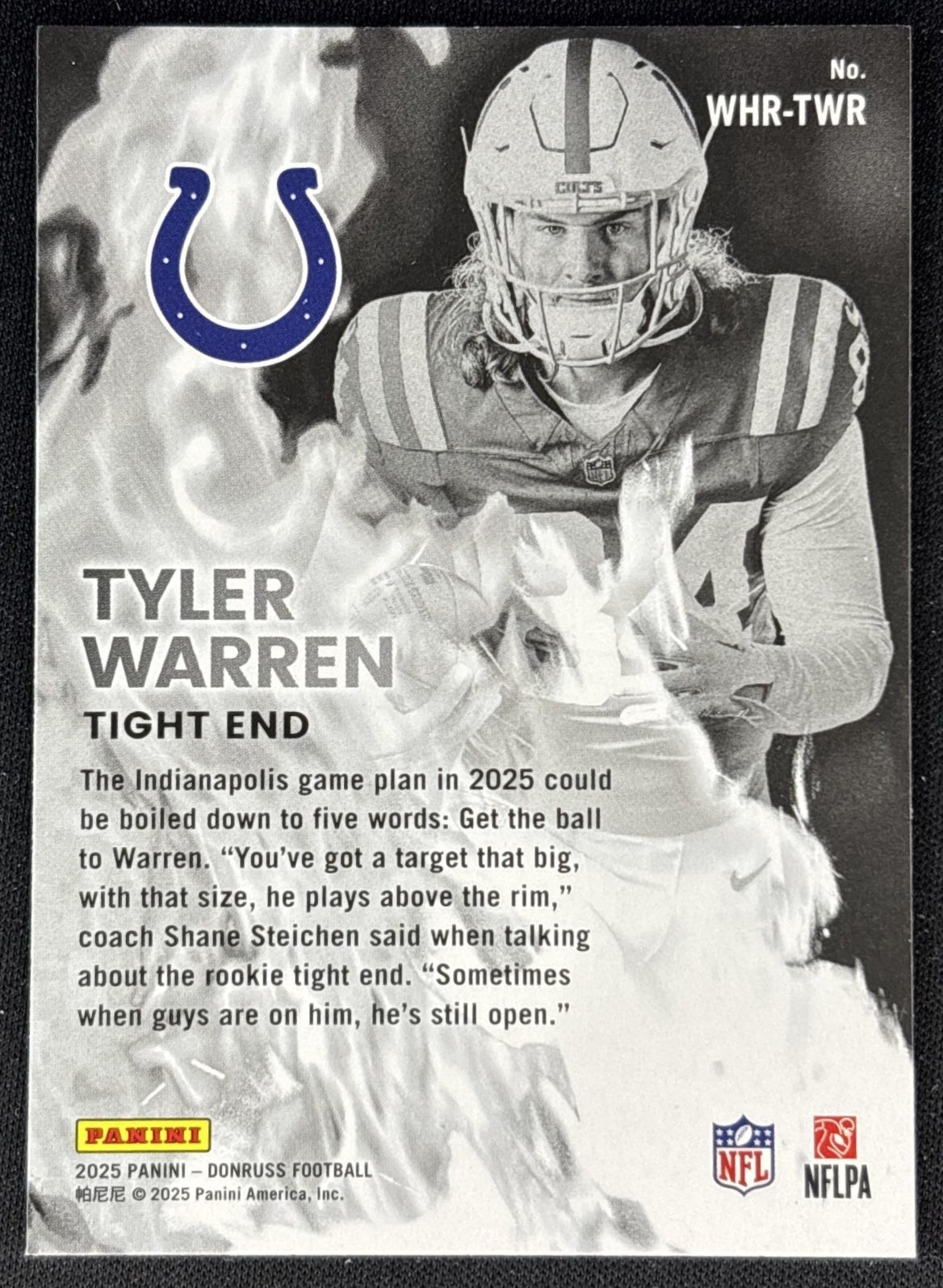 Tyler Warren 2025 Panini Donruss White Hot Rookies