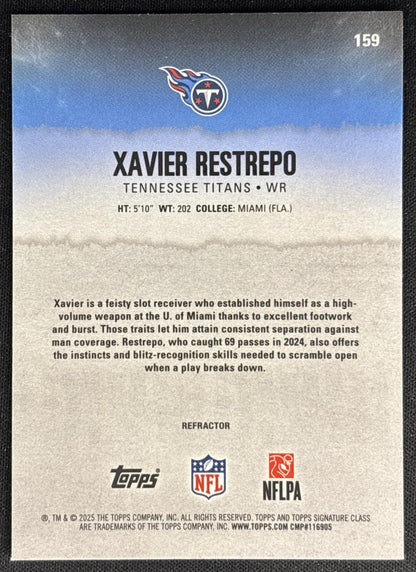 Xavier Restrepo 2025 Topps Signature Class Chrome Rookie White Refractor Titans Sports Trading Cards