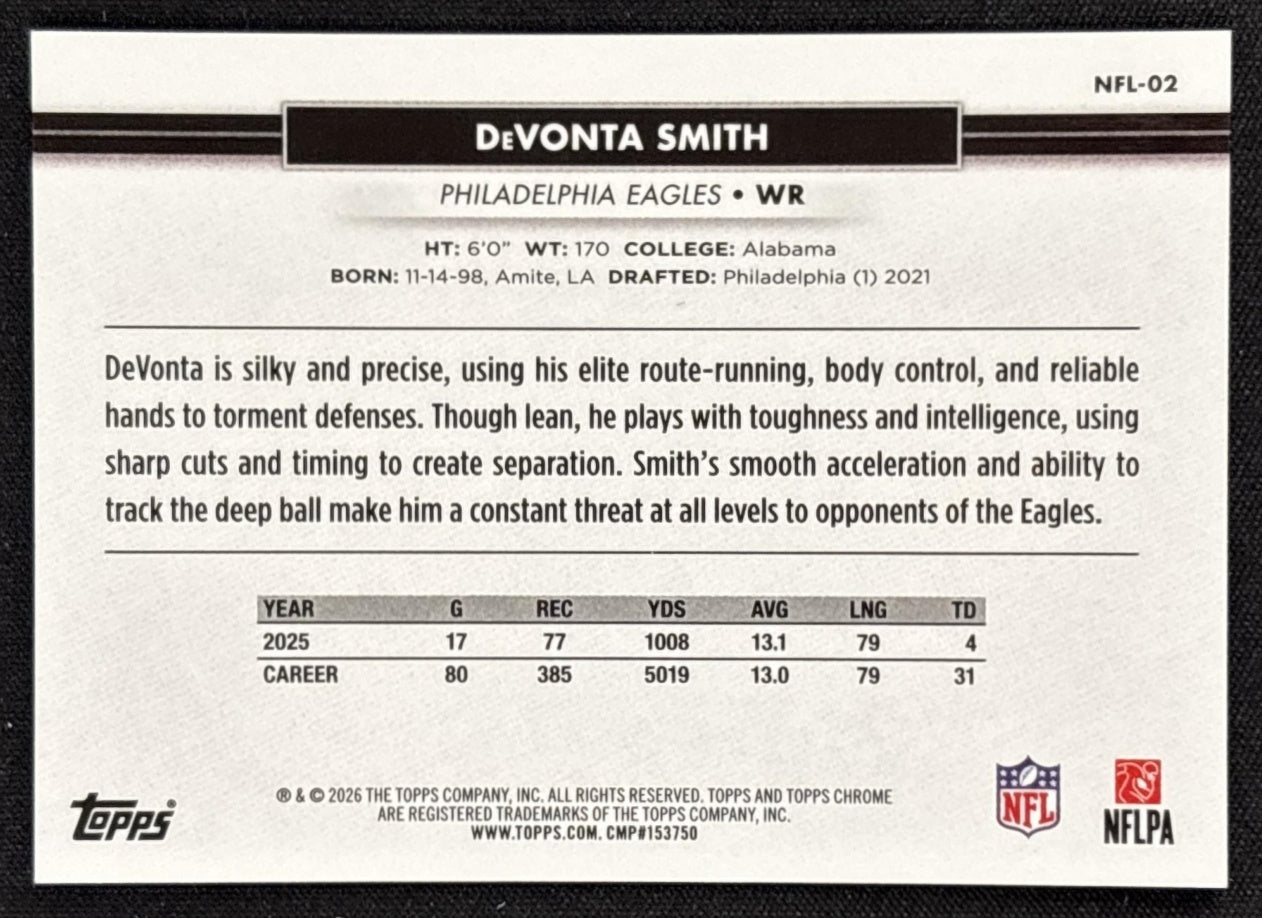 DeVonta Smith 2026 Topps NSCC Collection NFL Gold Refractor /50 Eagles Sports Trading Cards