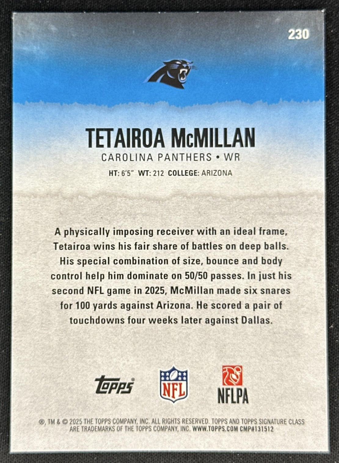 Tetairoa McMillan 2025 Topps Signature Class Rookie Panthers back