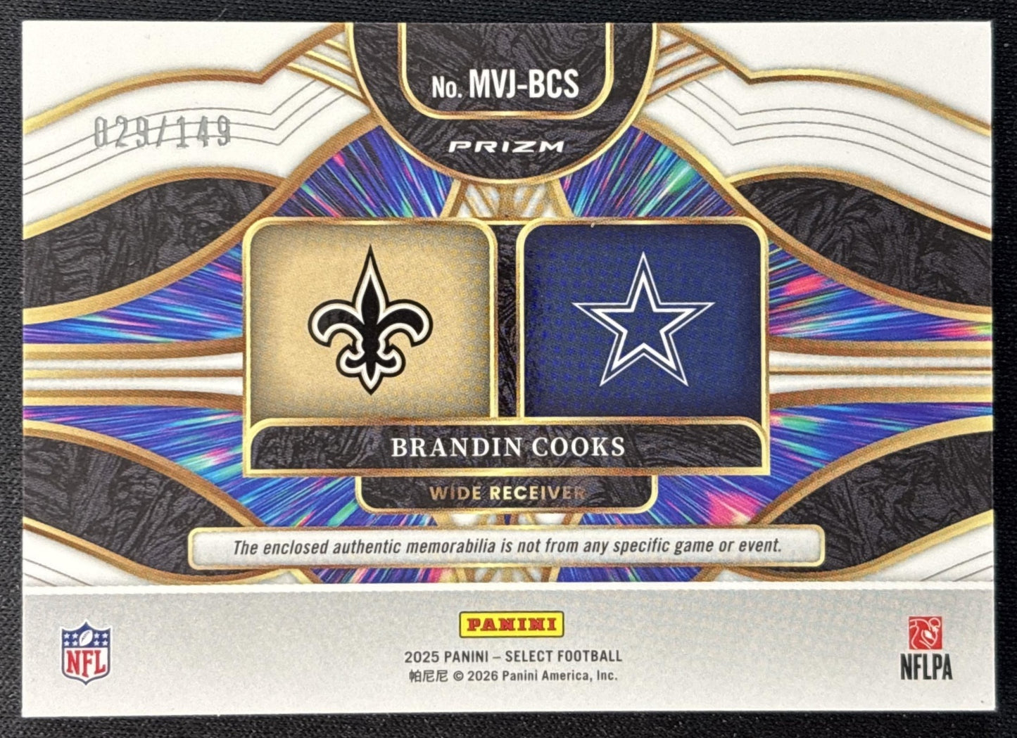 Brandin Cooks 2025 Panini Select Multiverse Jerseys Silver Prizm /149 back