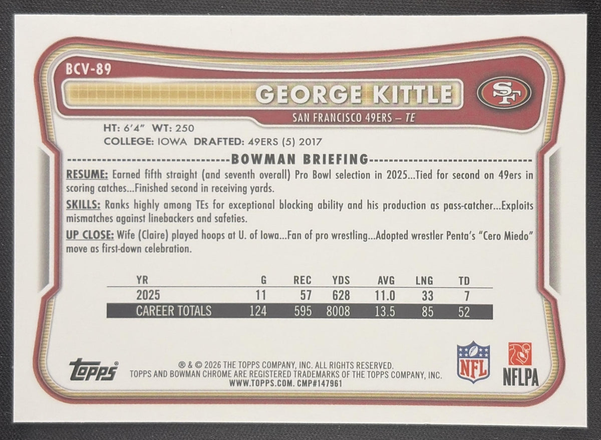 George Kittle 2026 Bowman Chrome NFL Speckle Refractor 49ers