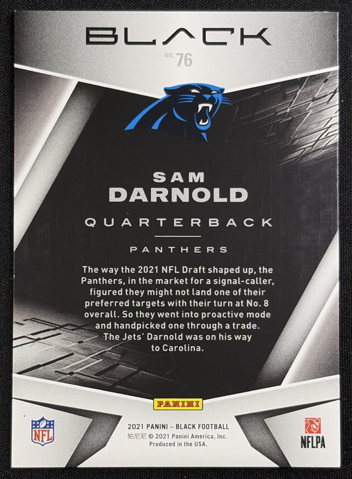 Sam Darnold 2021 Panini Black Copper /25 Panthers