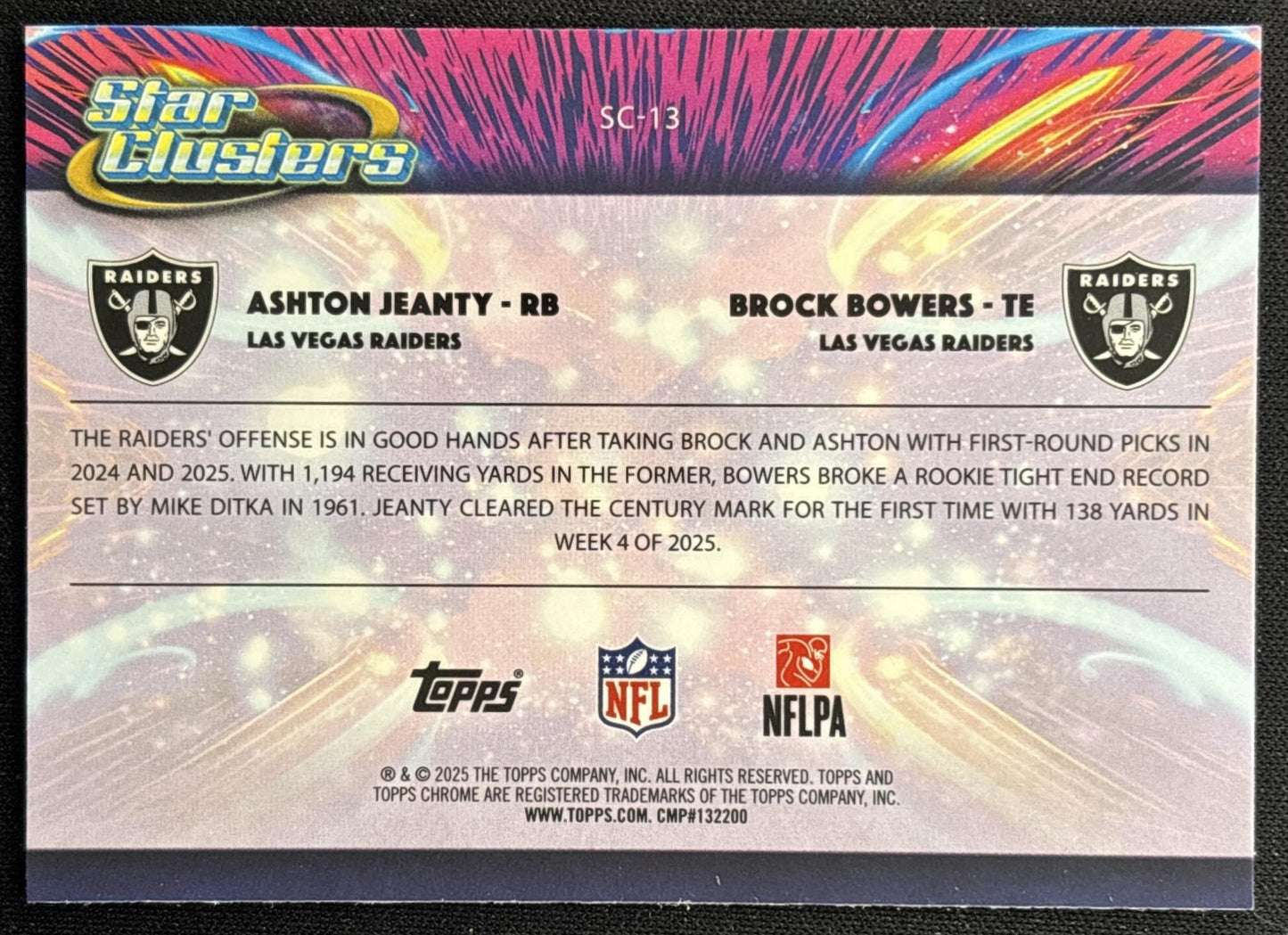 Ashton Jeanty Brock Bowers 2025 Topps Cosmic Chrome Star Clusters Raiders back