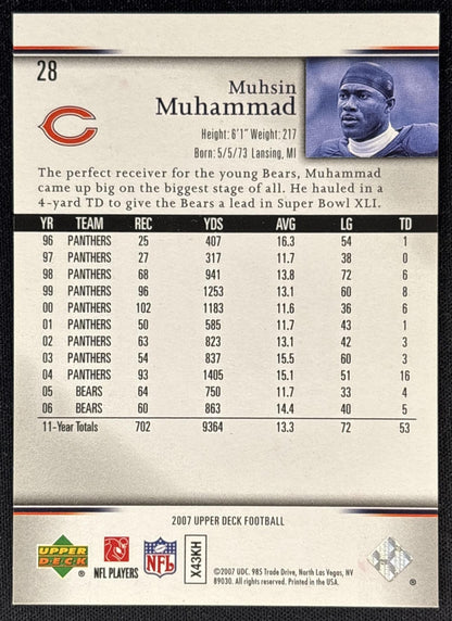 Muhsin Muhammad 2007 Upper Deck Silver /99 Bears back