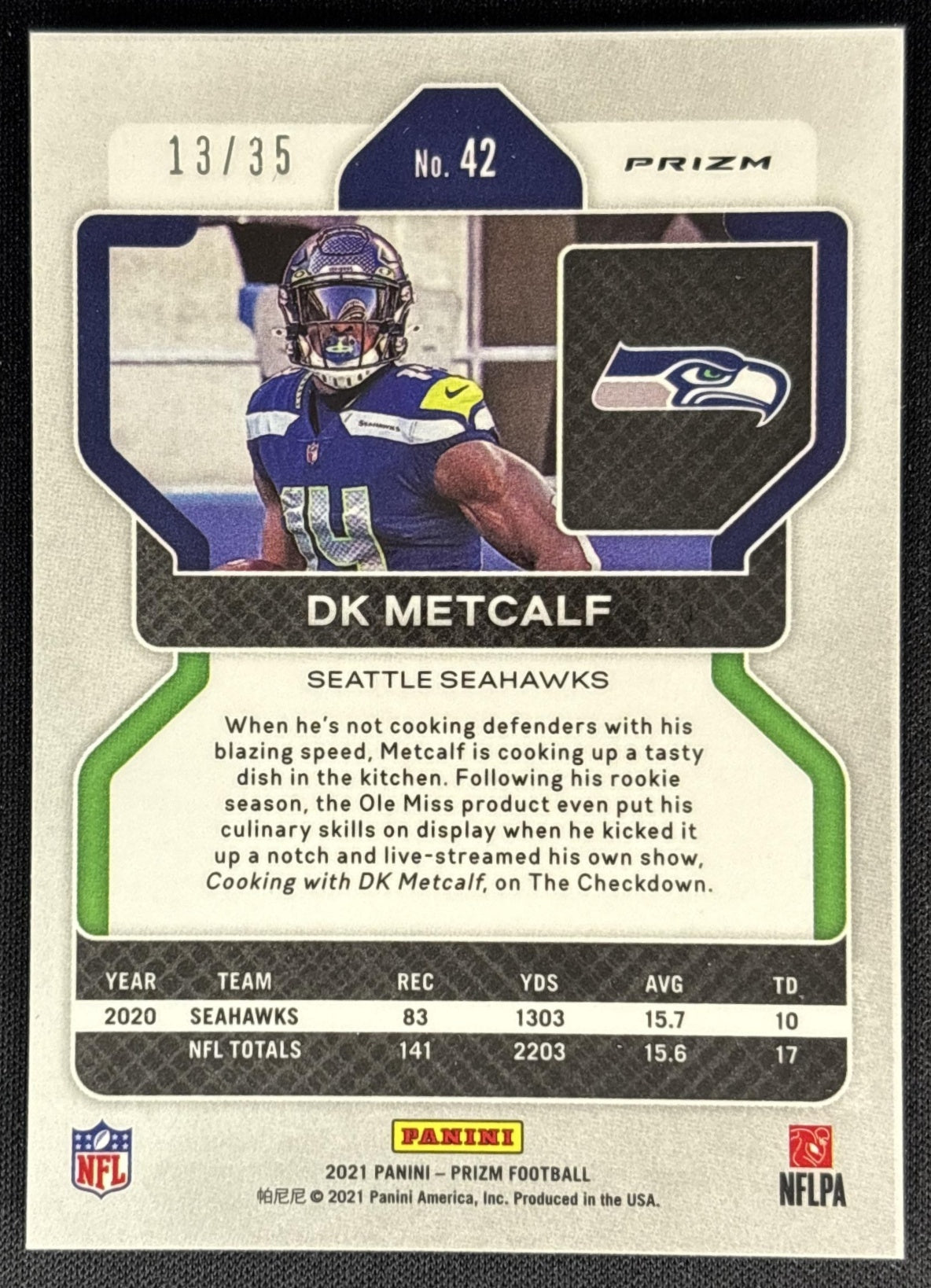 DK Metcalf 2021 Panini Prizm No Huddle Purple /35 Sports Trading Cards
