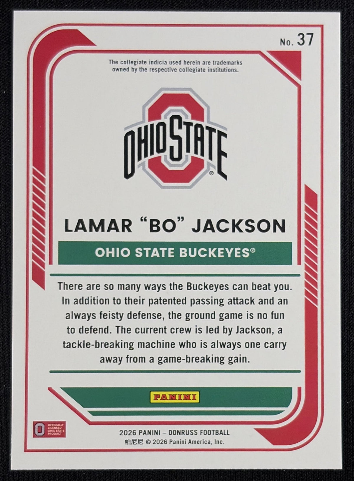 Lamar "Bo" Jackson 2026 Panini Donruss Lighting Buckeyes