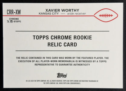 Xavier Worthy 2024 Topps Chrome Rookie Relics Green Refractor /99 Chiefs back