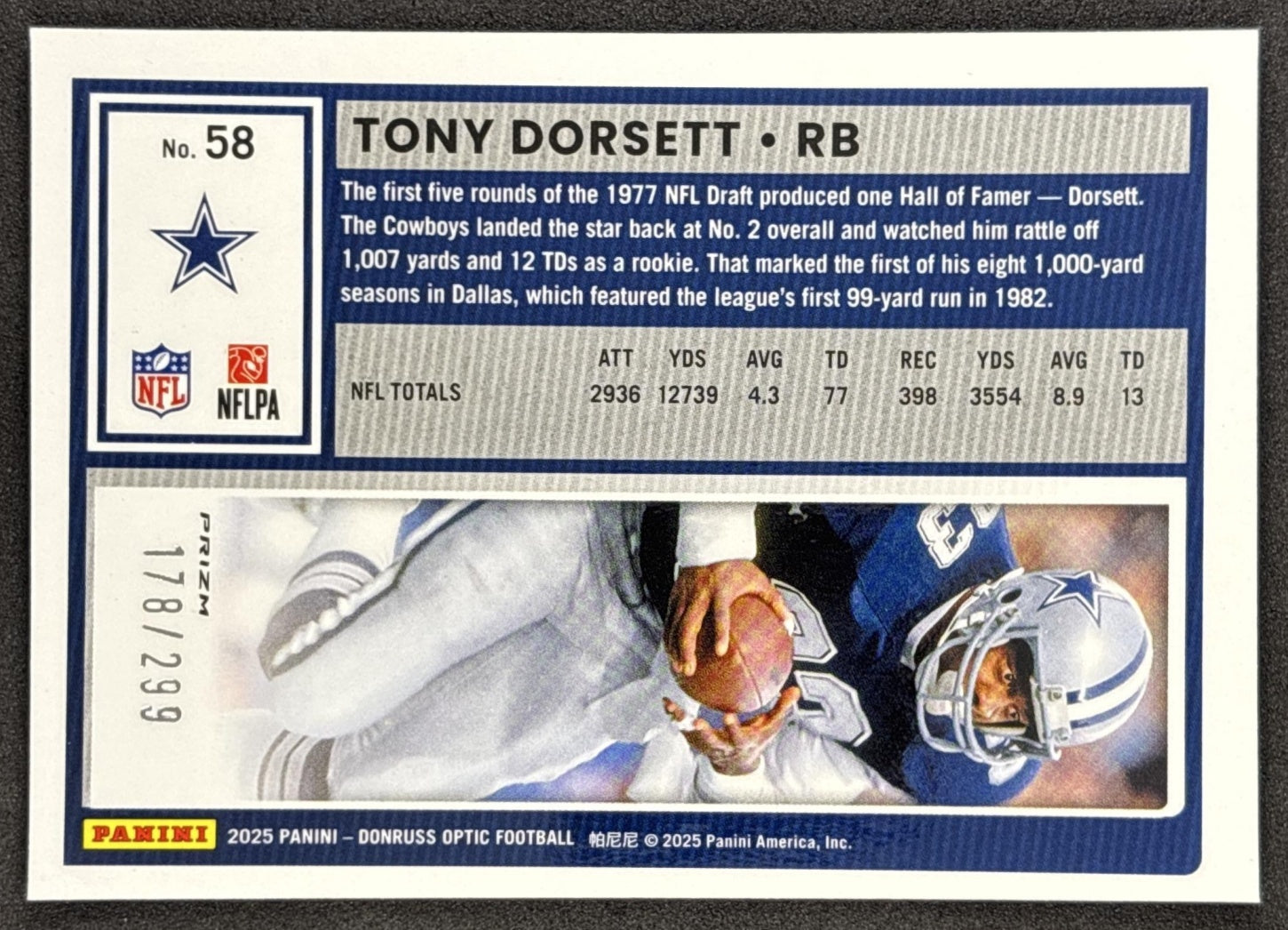 Tony Dorsett 2025 Panini Donruss Optic Orange Prizm /299 Cowboys