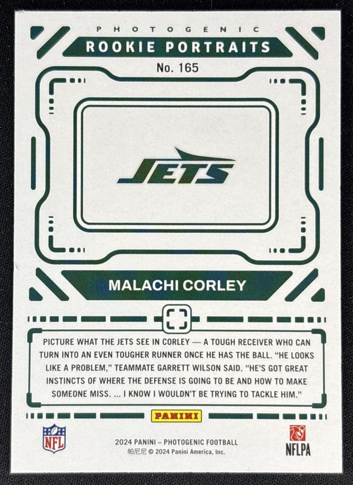 Malachi Corley 2024 Photogenic Rookie Portraits /99 Jets back