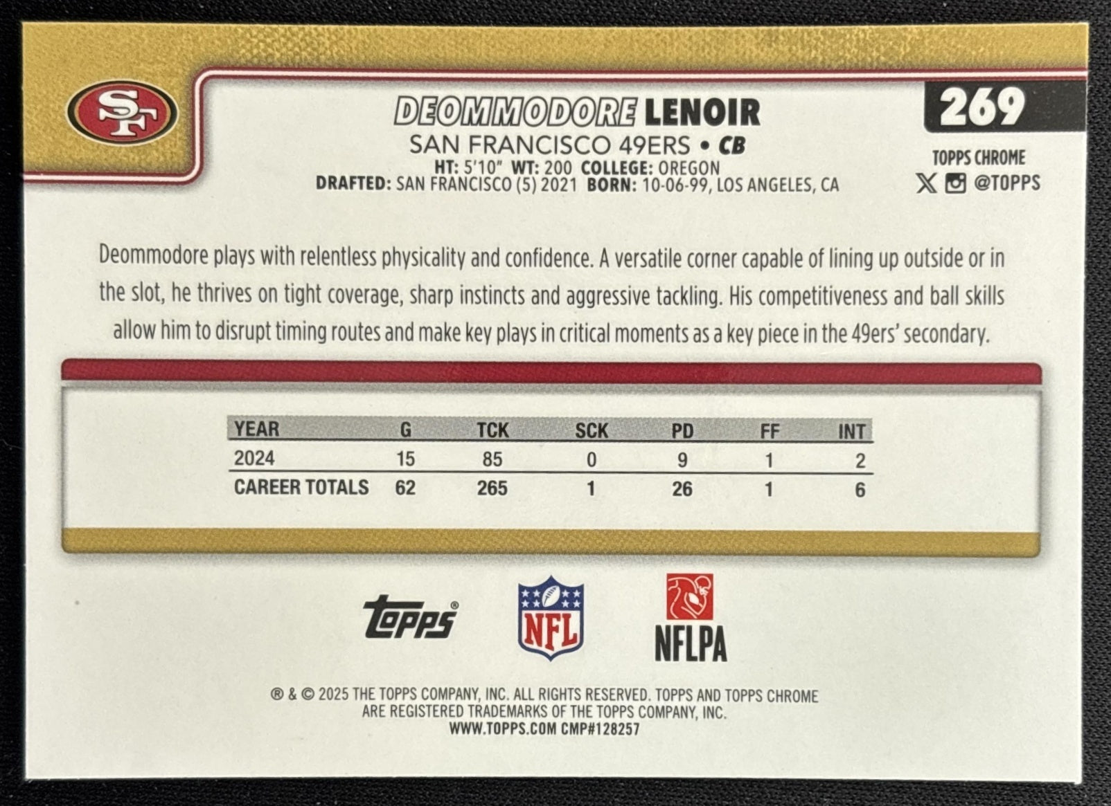 Deommodore Lenoir 2025 Topps Chrome Hot Pink X-Fractor 49ers Sports Trading Cards
