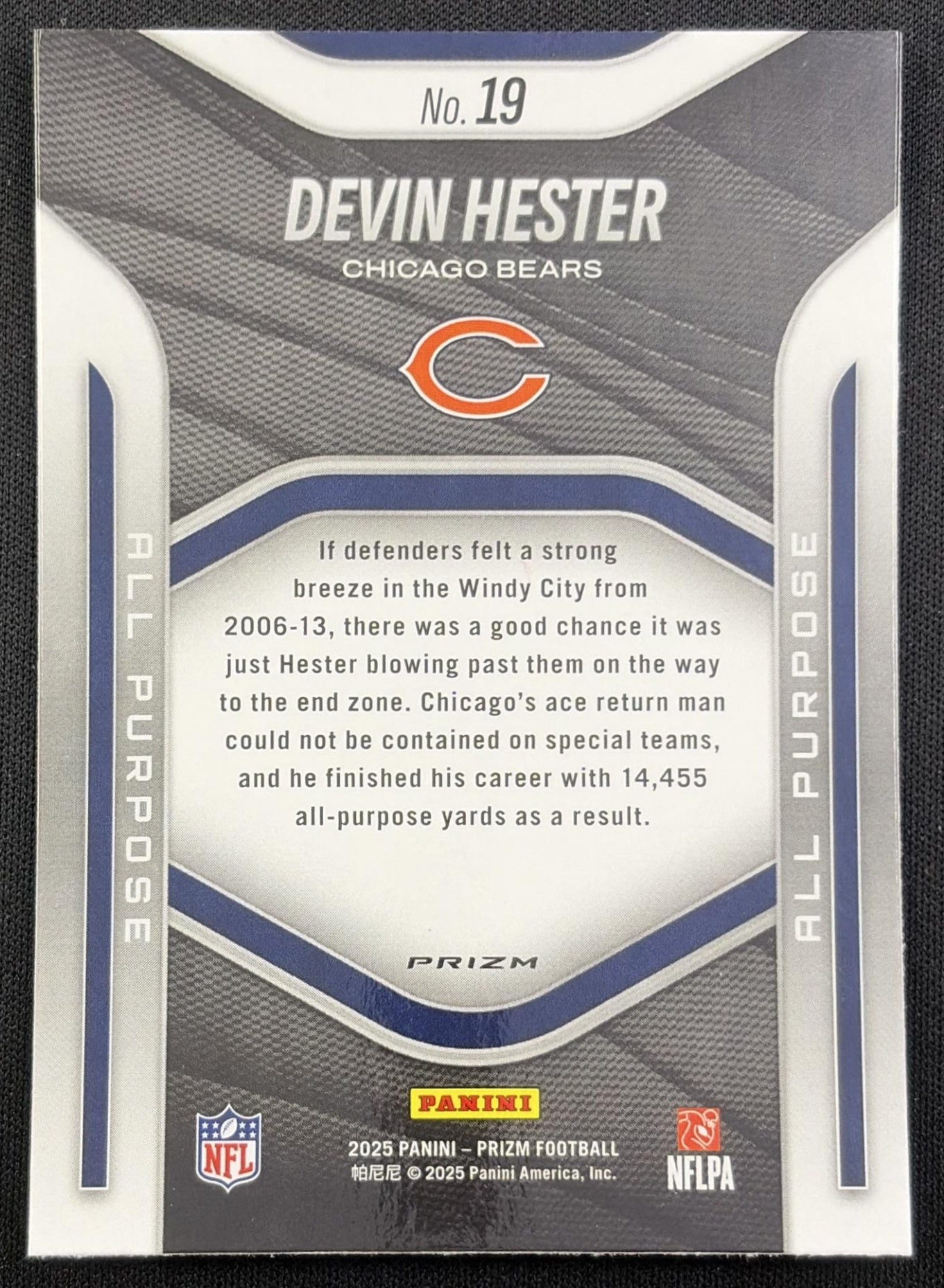 Devin Hester 2025 Panini Prizm All Purpose No Huddle Bears Chicago Bears
