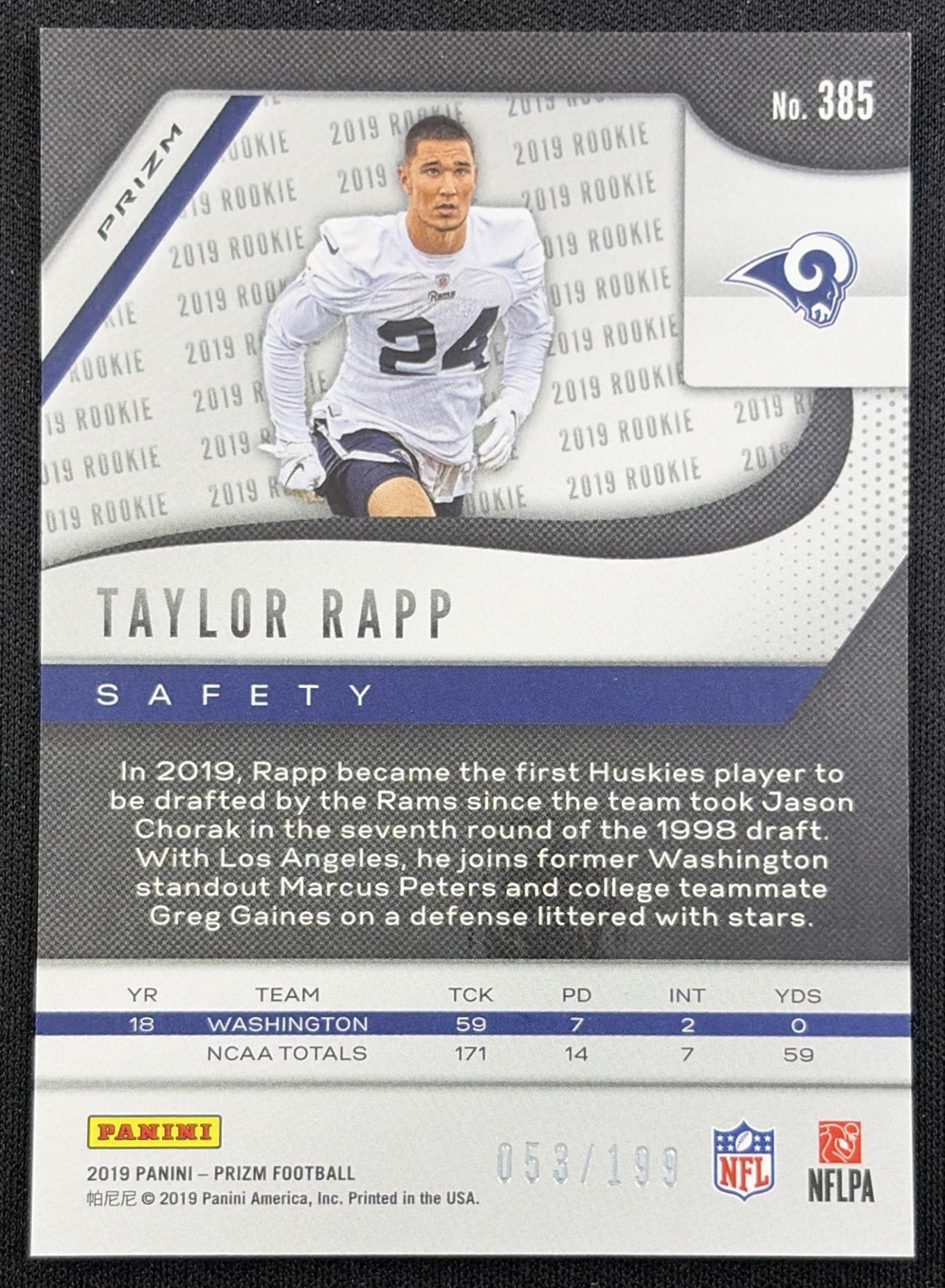 Taylor Rapp 2019 Panini Prizm Blue Wave /199 Rams