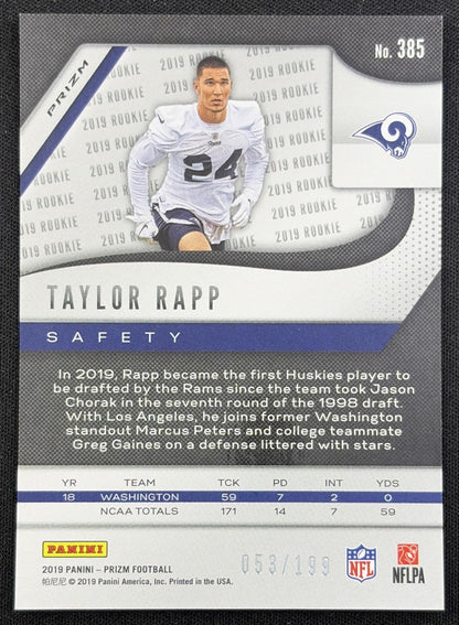 Taylor Rapp 2019 Panini Prizm Blue Wave /199 Rams
