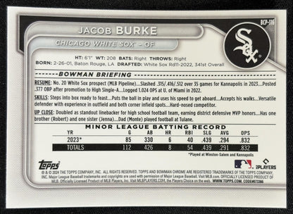 Jacob Burke 2024 Bowman Mega Box Chrome Prospects Mojo Refractor White Sox