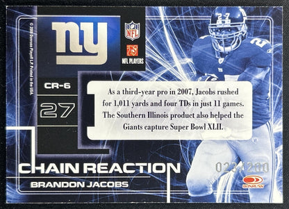 Brandon Jacobs 2008 Donruss Elite Chain Reaction Red /200 Giants back