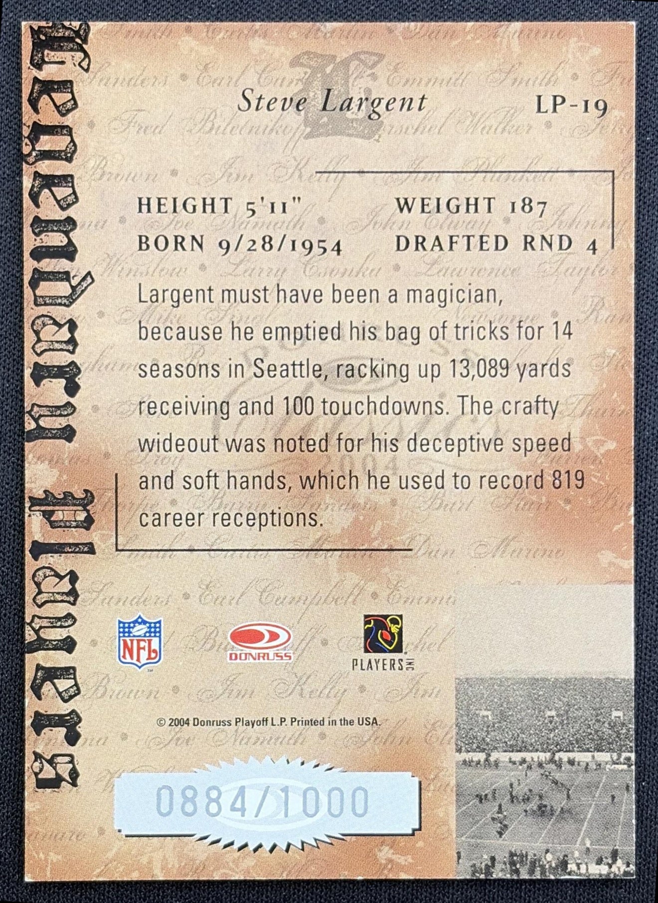 Steve Largent 2004 Donruss Classics Legendary Players /1000 Seahawks