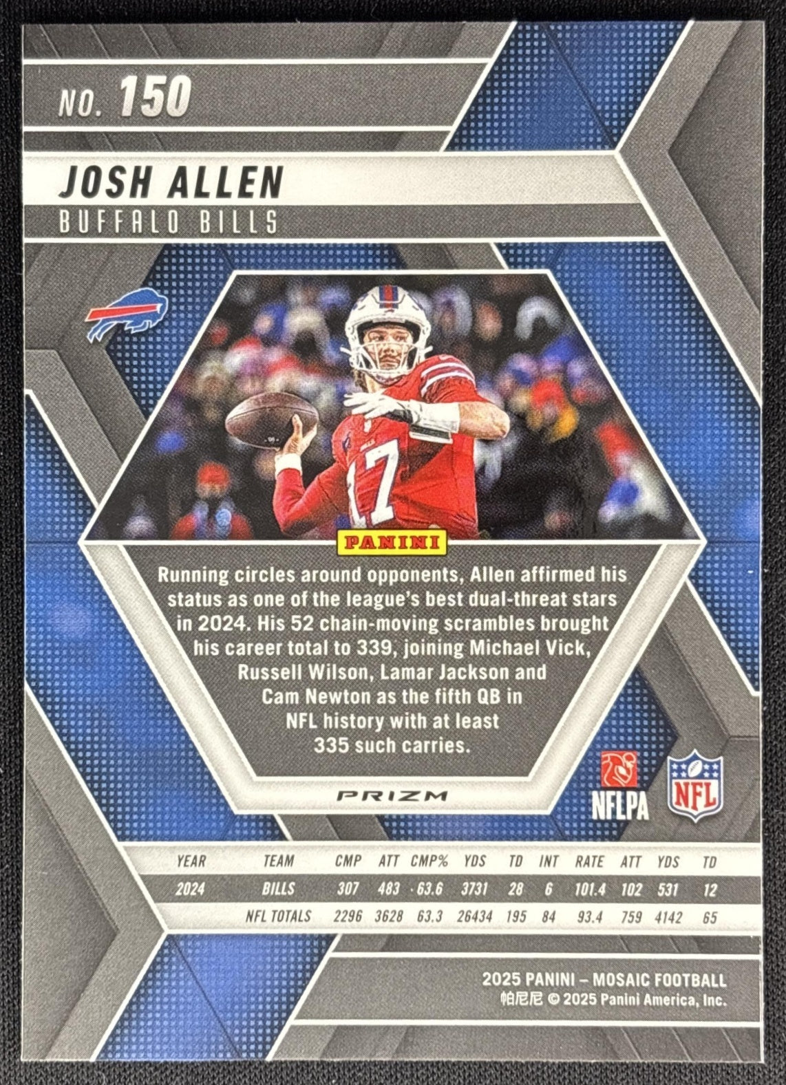 Josh Allen 2025 Panini Mosaic Reactive Blue Prizm Bills Sports Trading Cards