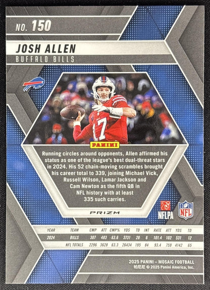 Josh Allen 2025 Panini Mosaic Reactive Blue Prizm Bills Sports Trading Cards