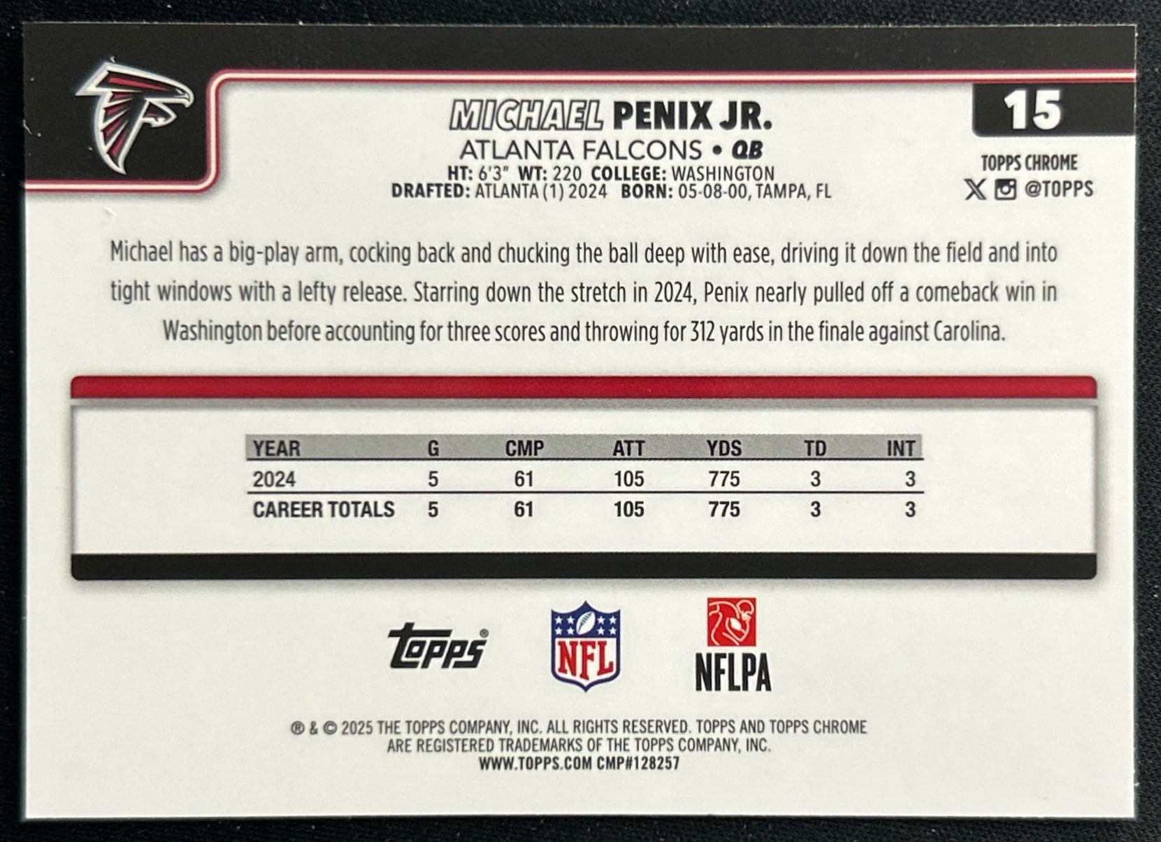 Michael Penix Jr. 2025 Topps Chrome Falcons Sports Trading Cards