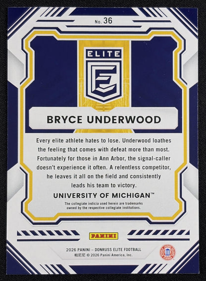 Bryce Underwood 2026 Panini Donruss Elite Pink Wolverines
